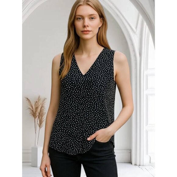 Banana Republic Size S Black White Polka Dot Sleeveless V-Neck Blouse Comfort - Picture 1 of 8